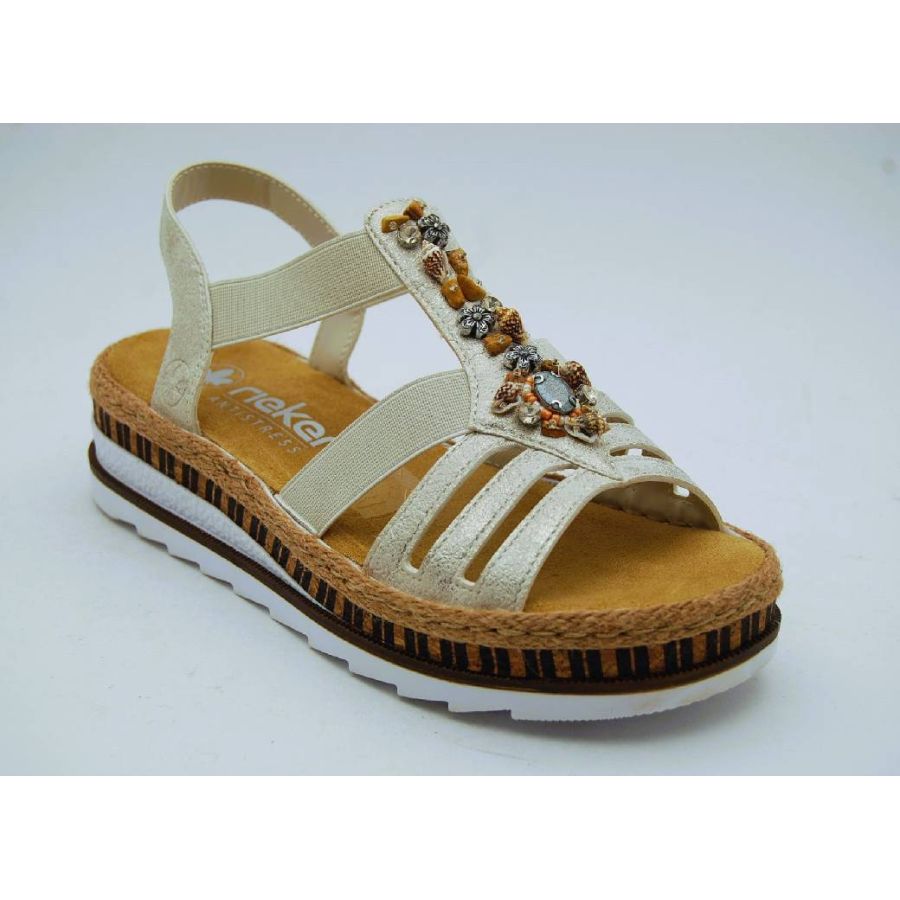 RIEKER beige sandal med stenar